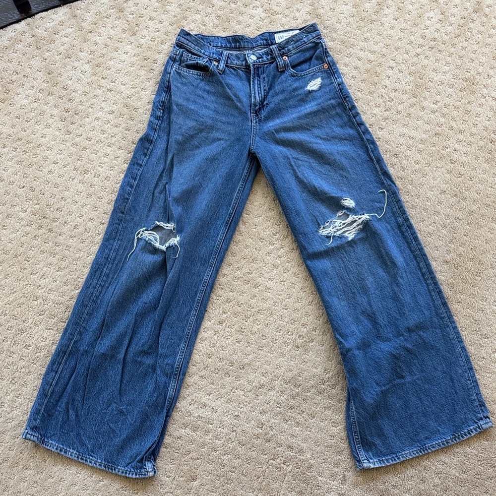 GAP Dark Blue Wide-Leg Distressed Jeans